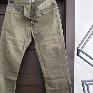 NAKED AND FAMOUS DENIM Green Selvedge Chino Jeans Size 33 Weird Guy